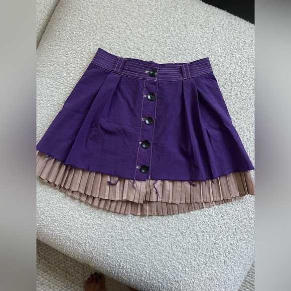 Osis Studio Stacey Purple and Tan Pleated Linen Cotton Mini Skirt - Picture 1 of 9